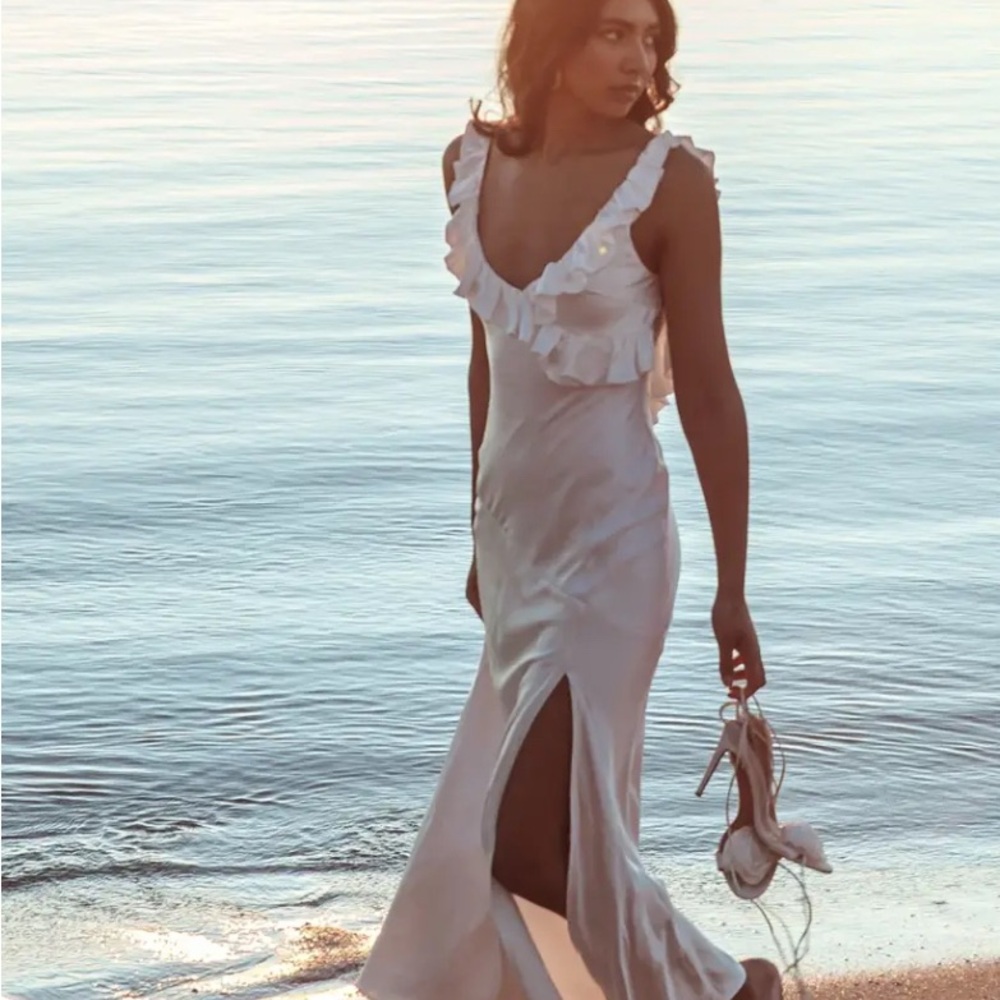 Alba Frill Trim Maxi Dress White